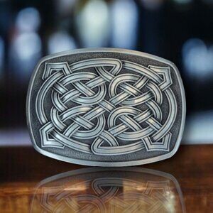 Celtic Knot Silver Finish Metal Belt Buckle Western Celtic Pattern Belt Buckle